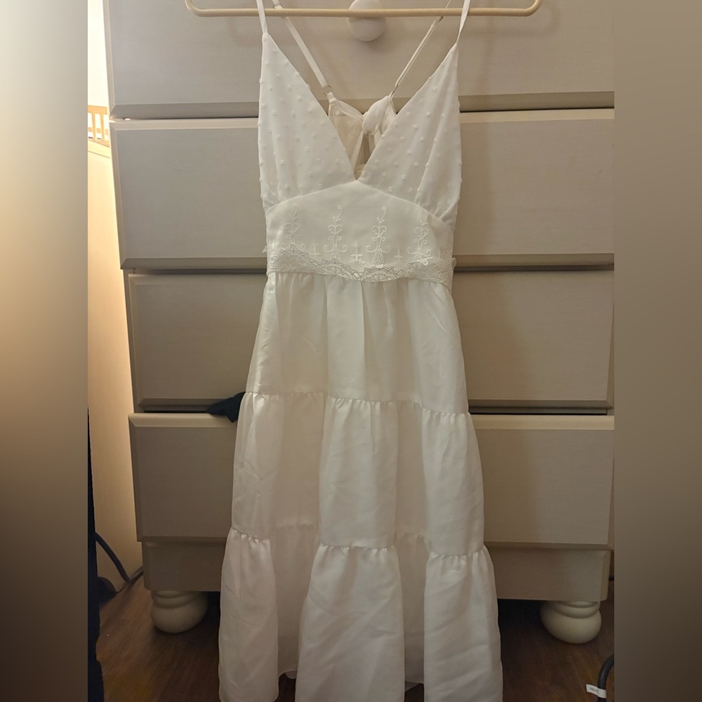 White Halter Dress with Embroidered Details